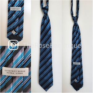 GEOFFREY BEENE blue, black, gray, white striped tie